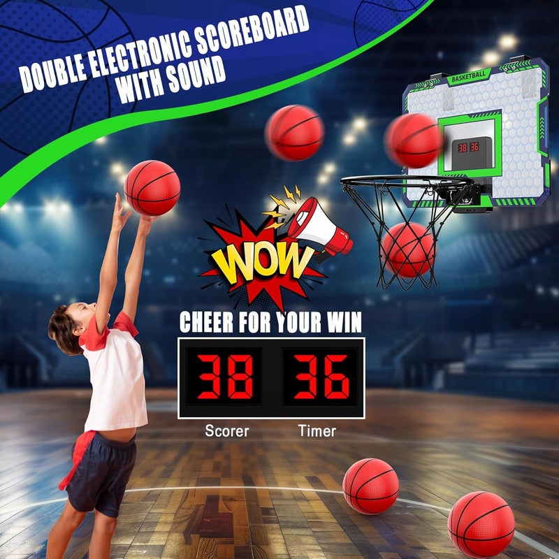 MIROTEE Indoor Basketball Hoop for Kids, Over The Door Mini Basketball Hoop with Scoring & Countdown, Remote Control, 3 Balls & Sound Effects, Birthday & Christmasl Toys Gifts for 4-12 Year Old Girls Boys - Image 2